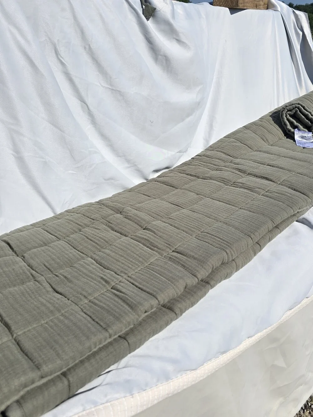 New! Quince Organic Luxury Airy Gauze Cotton Box Quilt Green Queen Olive Green
